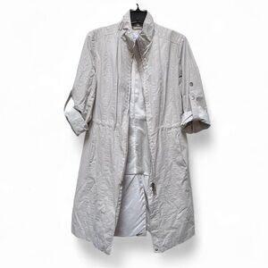 Calvin Klein Light Gray Coat Small Cinch Tie Waist Rolled Sleeves Zippered Front